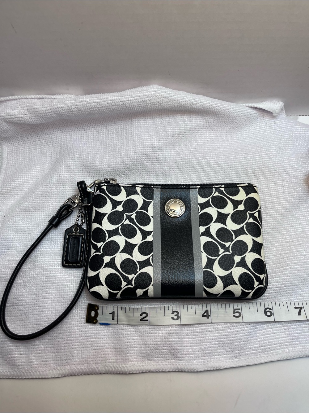 Coach Black & White Signature Stripe Wristlet